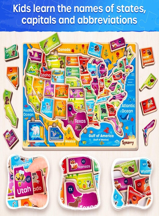 SYNARRY Large USA Wooden Puzzles for Kids Ages 3-5, Learning United States Map Puzles for Kids Ages 4-6, Wood Jigsaw Puzzles Educational Games Toys Gifts for Boys Girls Ages 3-8 - Image 2